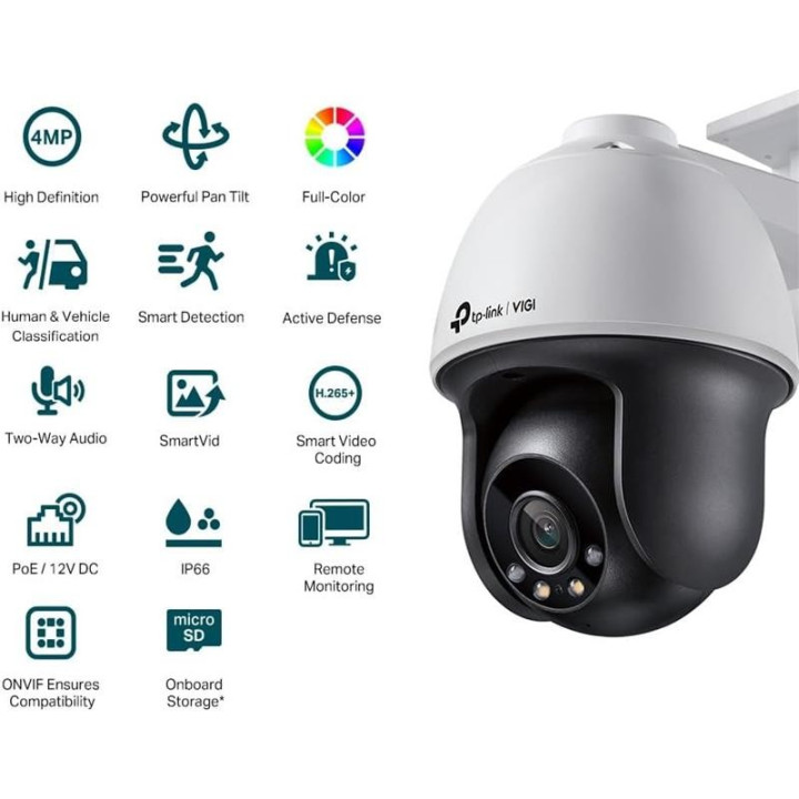 Cámara IP Tp-Link Vigi Pt 4MP 4MM Ir 30M IP66 POE | InfoChen