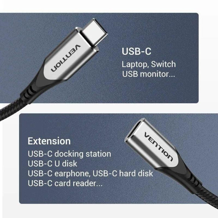Cable Alargador USB-C 3.1 Vention Tipo USB-C/m - USB-C/h 1M