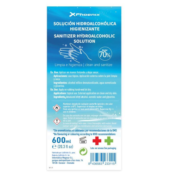 Gel Hidroalcoholico Phoenix 600ML | InfoChen Canarias