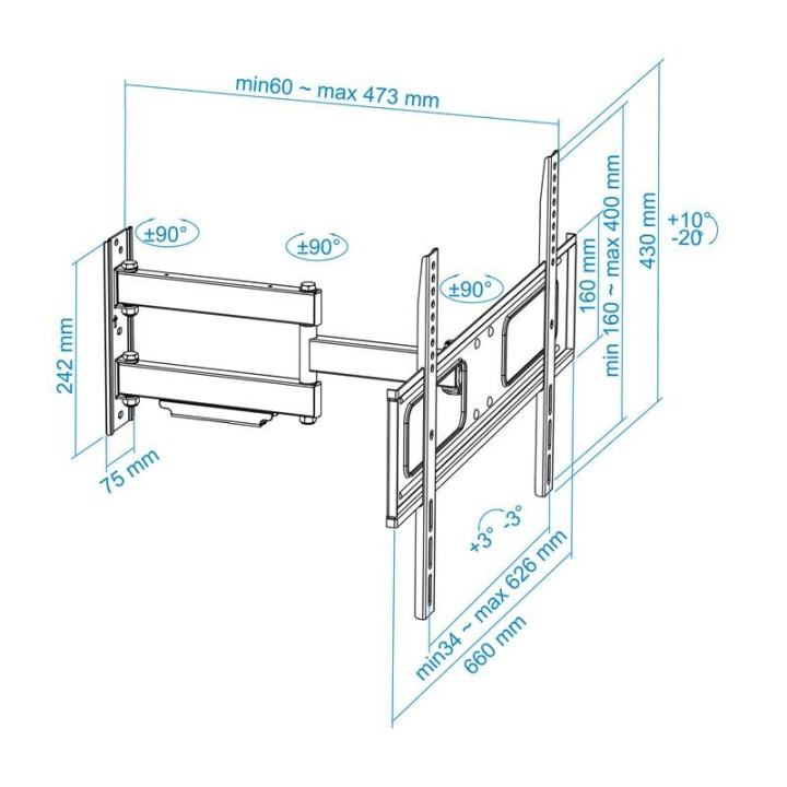 Soporte TV Monitor Tooq 37-70 50KG Inclinable/giratorio |