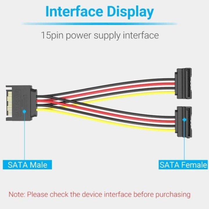 Cable Alimentacion Vention Sata/m - 2X Sata/h 15CM | InfoChen