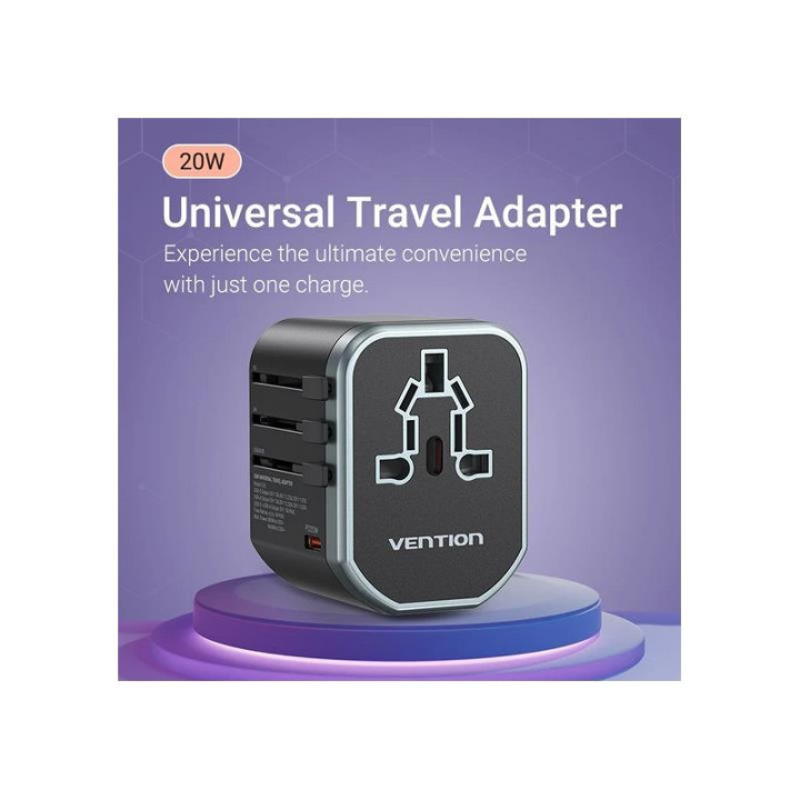 Cargador De Pared Vention Universal USB-C 2XUSB-A 20W | InfoChen
