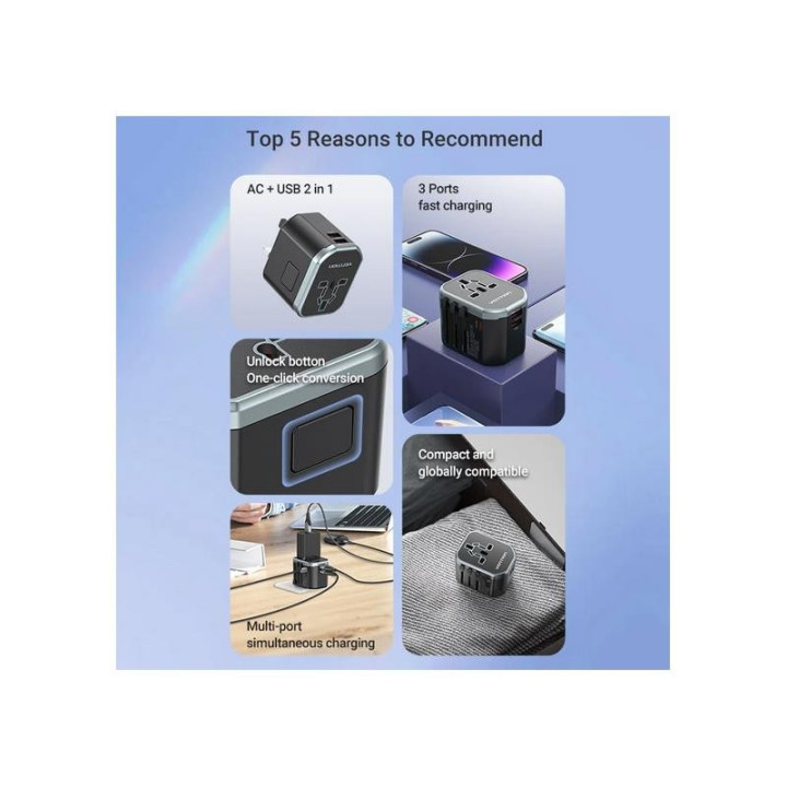 Cargador De Pared Vention Universal USB-C 2XUSB-A 20W | InfoChen