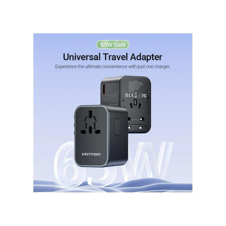 Cargador De Pared Vention Universal Gan 2XUSB-C USB-A 65W |