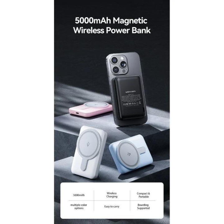 Powerbank Vention 5000MAH 20W Wireless Smartphone Magnetic White