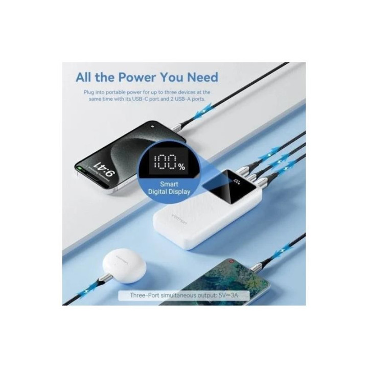 Powerbank Vention 5000MAH USB-C + Lightning 20W Blue | InfoChen