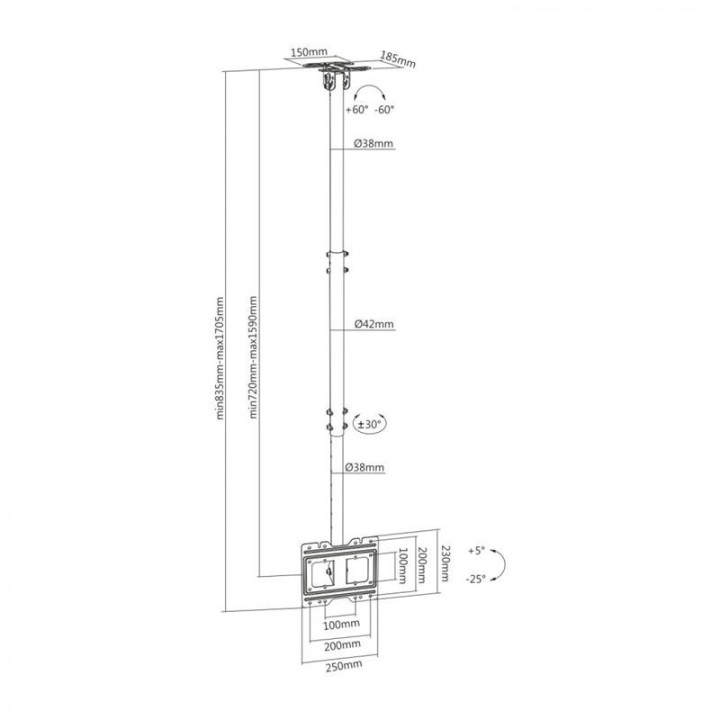 Soporte Monitor Aisens Techo 23-43 50KG Inclinable Extensible