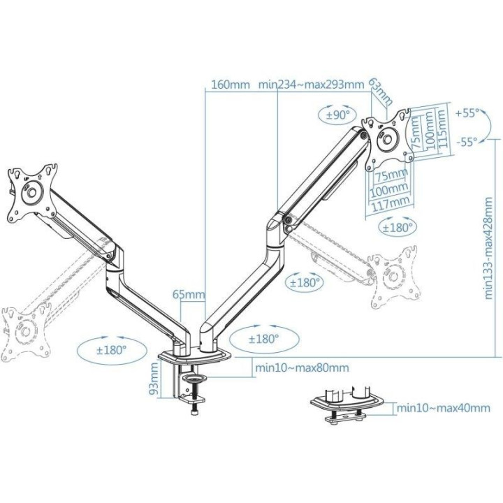 Soporte De Mesa Tv/monitor Tooq DB4132TNR-G 17-32 2 Brazos