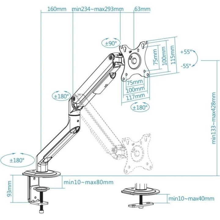 Soporte De Mesa TV Monitor Tooq Ergonomico Asistido 17-32