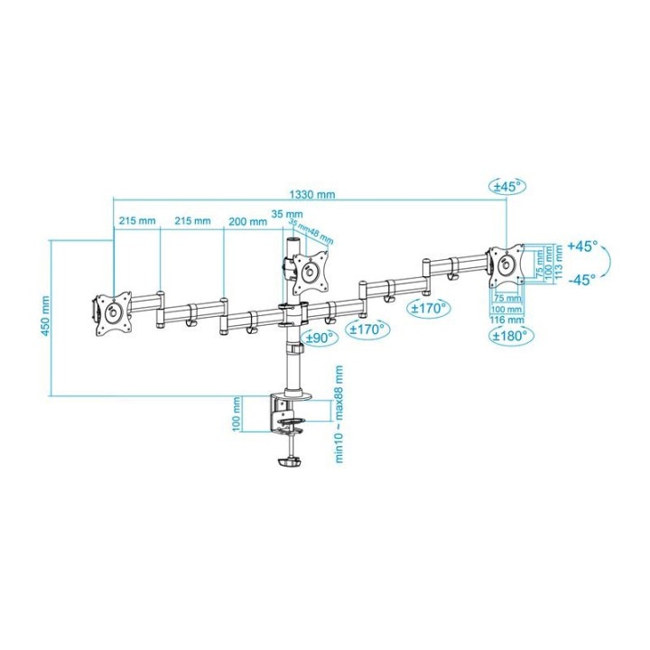 Soporte De Mesa Tv/monitor Tooq 13-27 8KG 2 Brazos Para 3