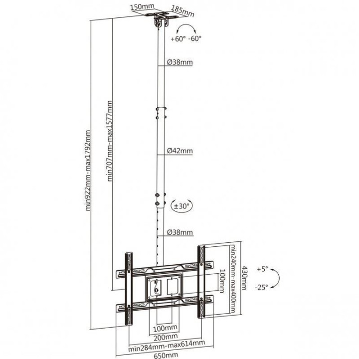 Soporte Monitor Aisens Techo 37-80 50KG Inclinable Extensible