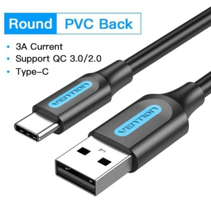 Cable Vention USB-A - USB-C 3A 480MBPS 60W 0.5M Black | InfoChen