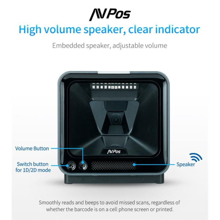 Lector Avpos Codigos 1D +2D + Qr BP760 Omnidireccional Sobremesa