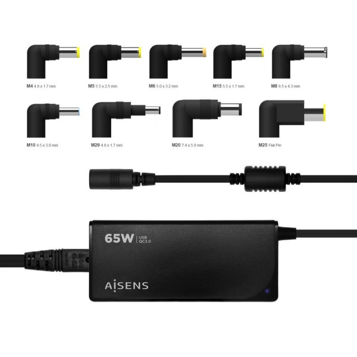 Cargador Portátil Aisens 65W Automatico + 9 Conectores + USB-A |