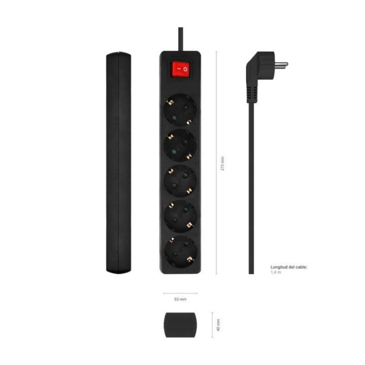 Regleta Aisens 5 Schukos Proteccion Interruptor 1,4M Black |