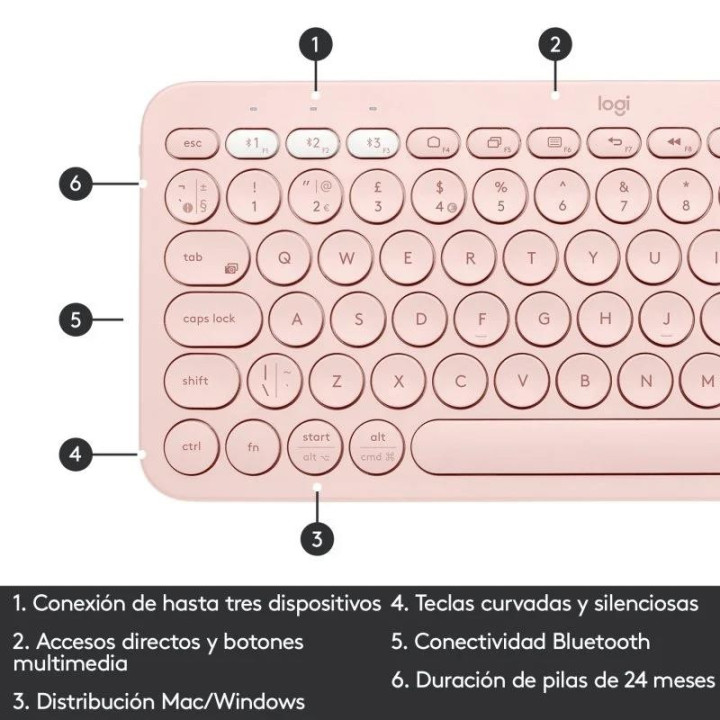 Teclado Logitech K380 TKL Bluetooth Multi-Device Rose | InfoChen