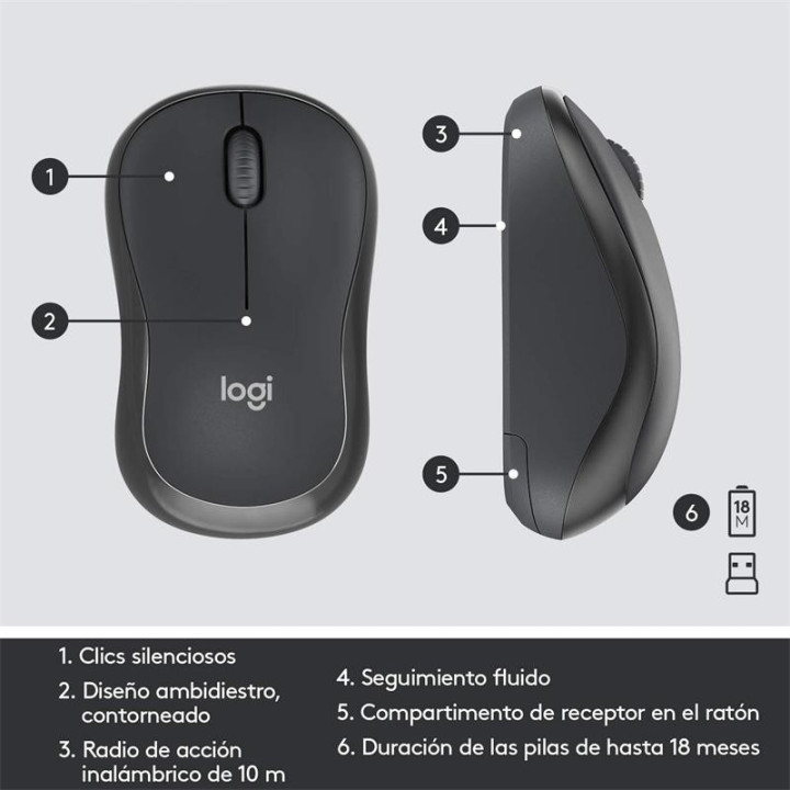 Teclado + Raton Logitech MK295 Wireless Silent Grafito | InfoChen