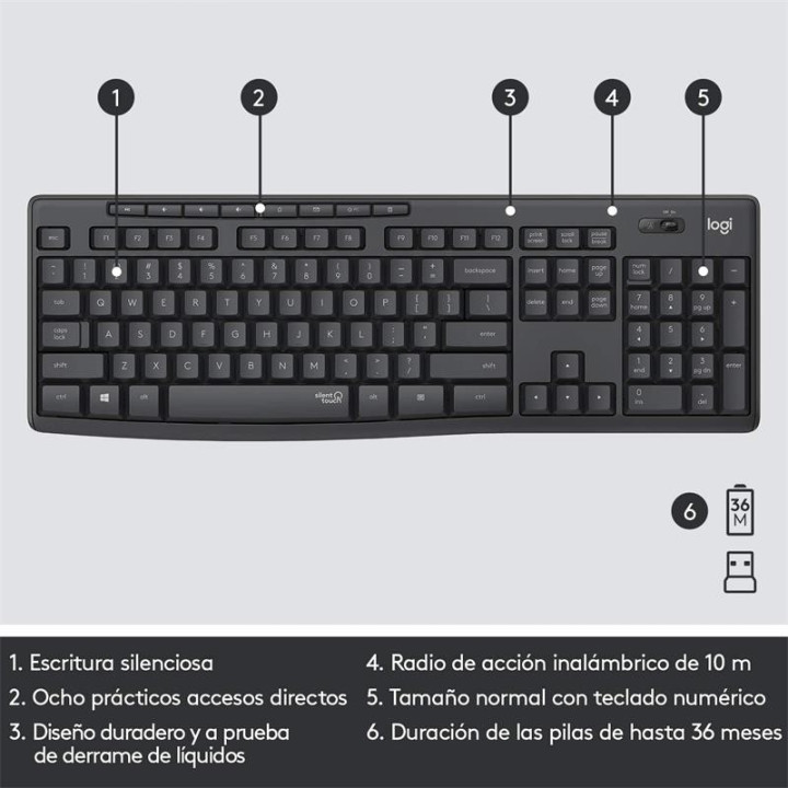 Teclado + Raton Logitech MK295 Wireless Silent Grafito | InfoChen
