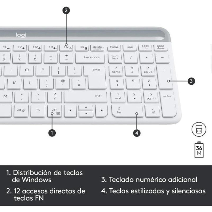 Teclado + Raton Logitech MK470 Slim Wireless Silent White |