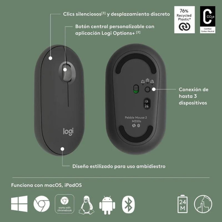 Raton Logitech Pebble 2 M350S Wireless Black | InfoChen Canarias