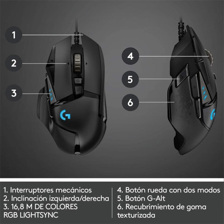 Raton Logitech G502 Hero Optico USB Gaming Black | InfoChen