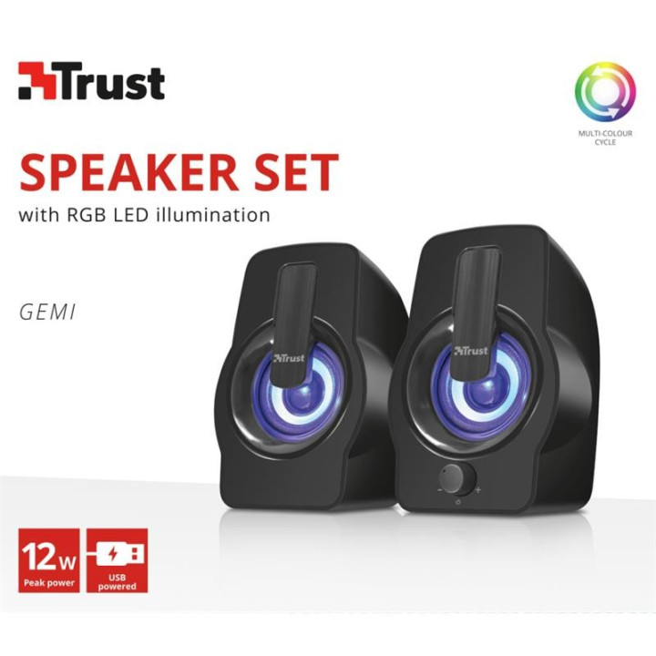 Altavoces Trust Gemi RGB 2.0 Black | InfoChen Canarias
