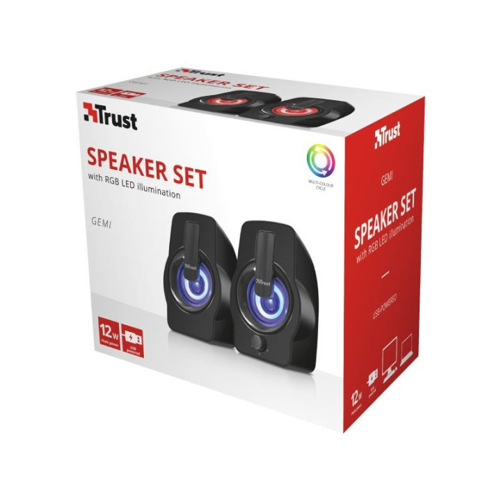 Altavoces Trust Gemi RGB 2.0 Black | InfoChen Canarias