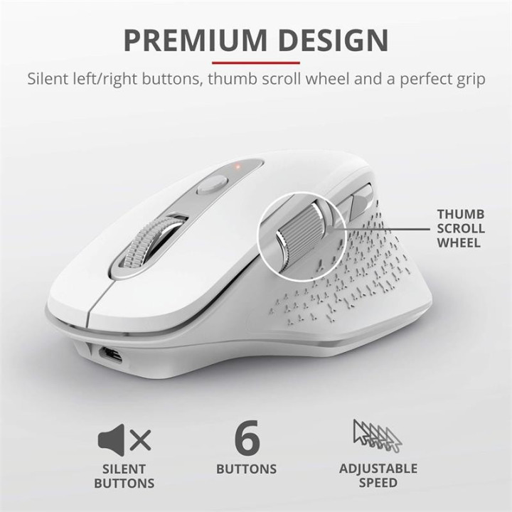 Raton Trust Ozaa Ergonomico Recargable Wireless White | InfoChen