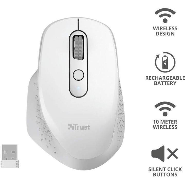 Raton Trust Ozaa Ergonomico Recargable Wireless White | InfoChen