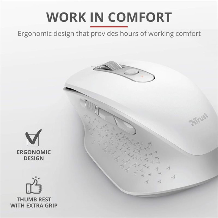 Raton Trust Ozaa Ergonomico Recargable Wireless White | InfoChen