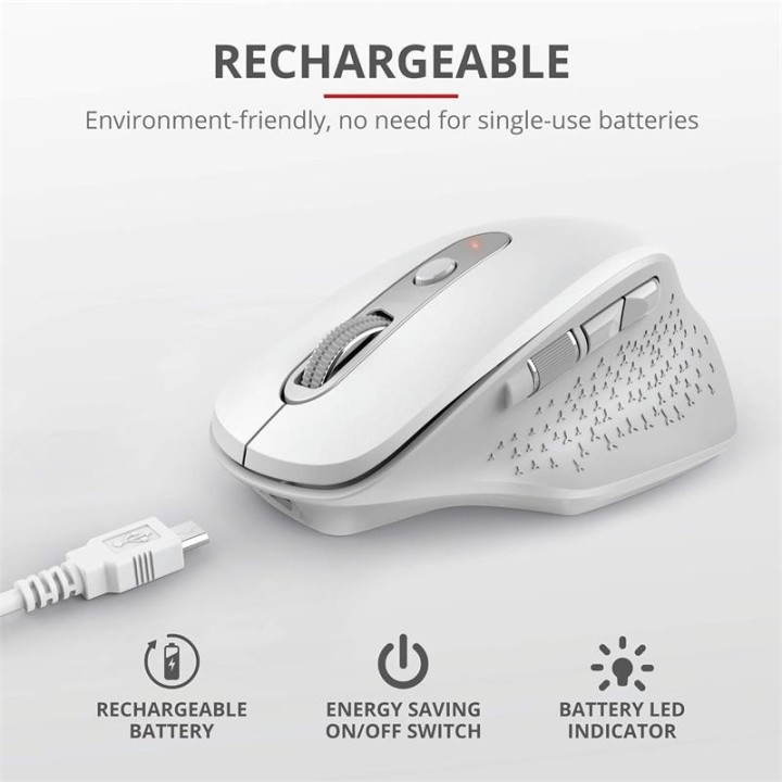 Raton Trust Ozaa Ergonomico Recargable Wireless White | InfoChen