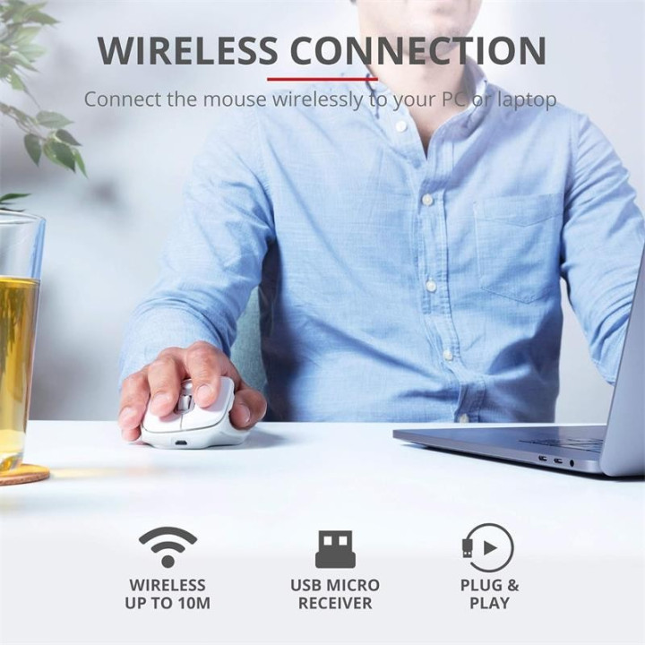 Raton Trust Ozaa Ergonomico Recargable Wireless White | InfoChen