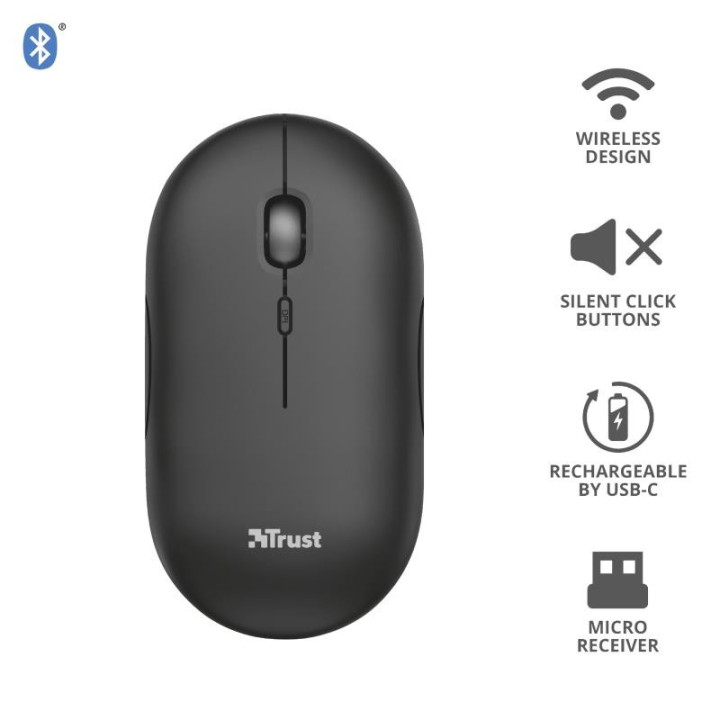 Raton Trust Puck Recargable Wireless Bluetooh Black | InfoChen