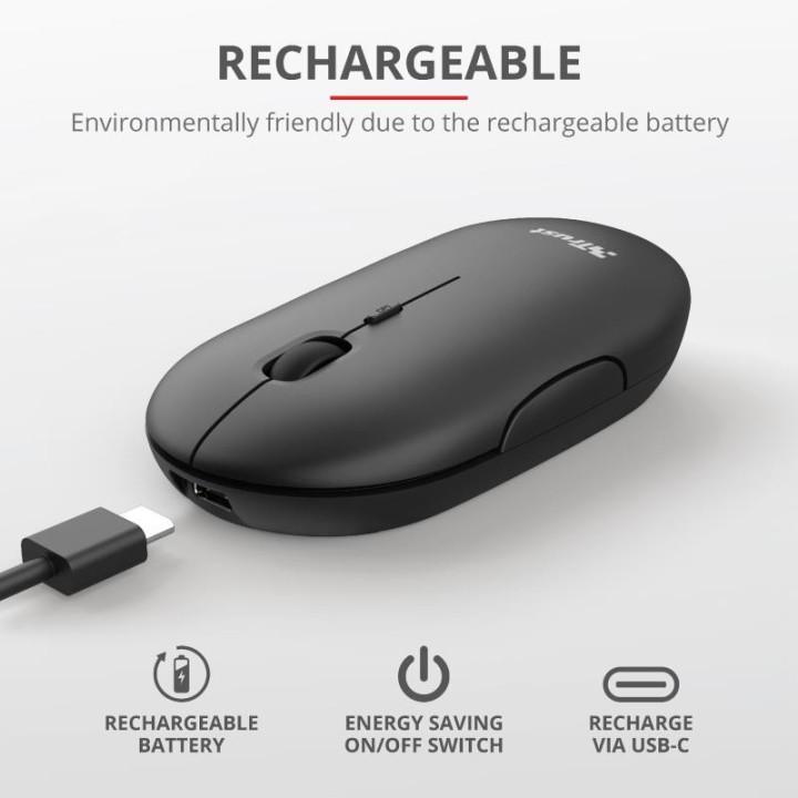 Raton Trust Puck Recargable Wireless Bluetooh Black | InfoChen