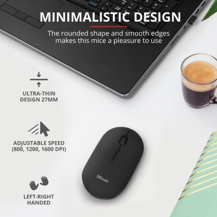 Raton Trust Puck Recargable Wireless Bluetooh Black | InfoChen