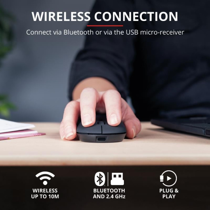 Raton Trust Puck Recargable Wireless Bluetooh Black | InfoChen