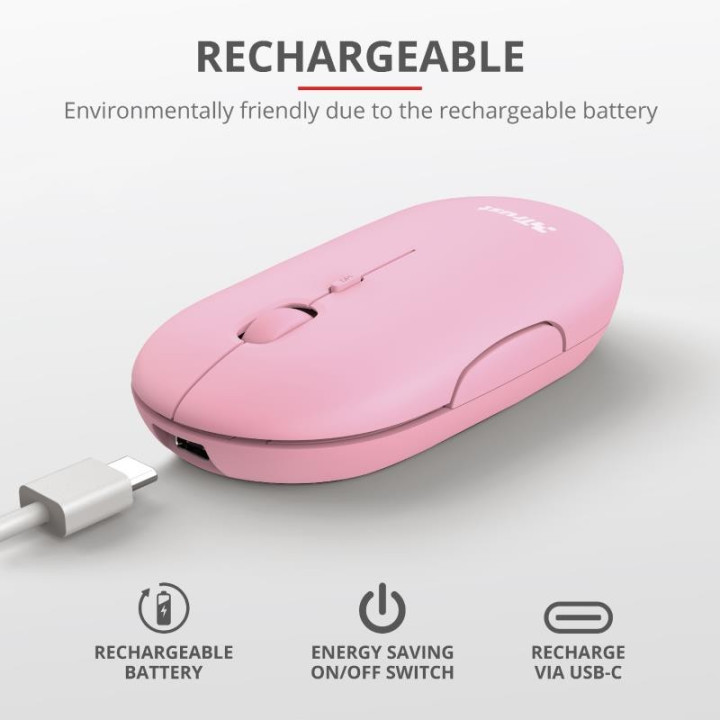 Raton Trust Puck Recargable Wireless Bluetooh Pink | InfoChen