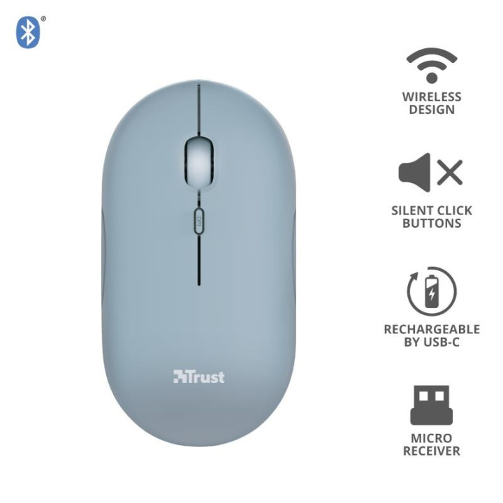 Raton Trust Puck Recargable Wireless Bluetooth Blue | InfoChen