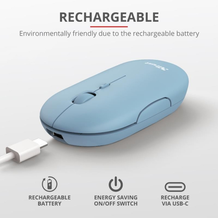Raton Trust Puck Recargable Wireless Bluetooth Blue | InfoChen