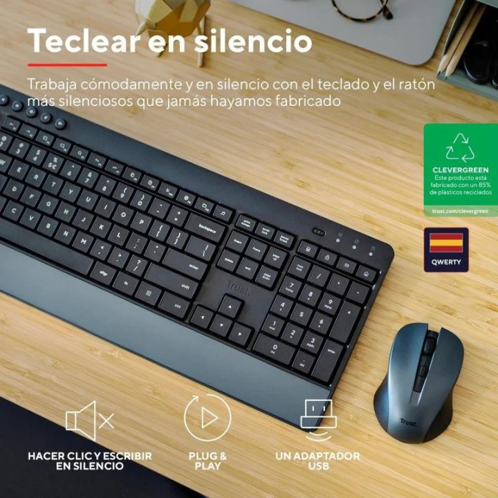 Teclado + Raton Trust Trezo Wireless Black Eco | InfoChen