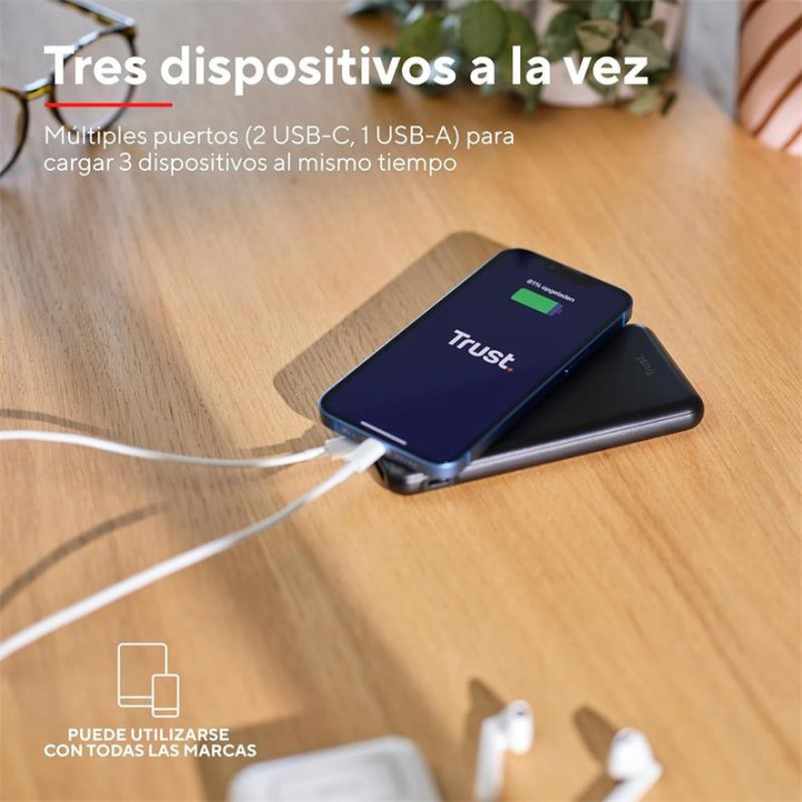 Powerbank Trust Redoh 10000MAH USB-A + X2 USB-C Black | InfoChen