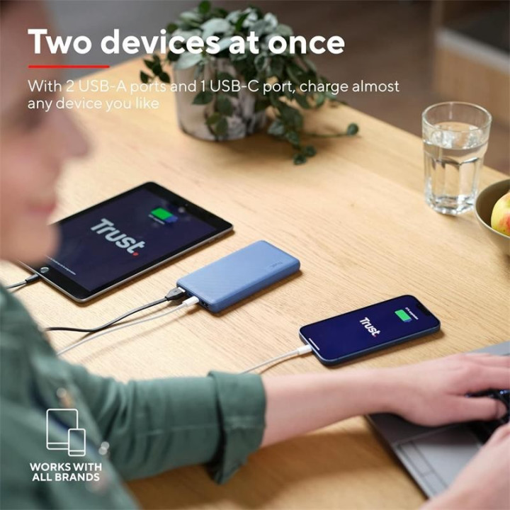 Powerbank Trust Primo Slim 10000MAH X2 USB-A + USB-C + Micro-USB