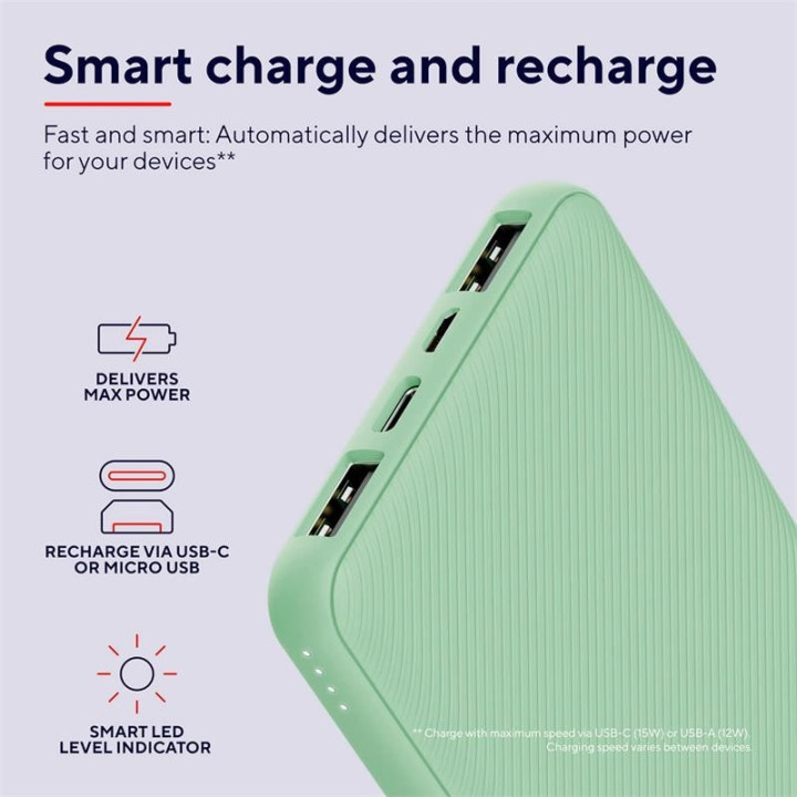 Powerbank Trust Primo Slim 10000MAH X2 USB-A + USB-C + Micro-USB