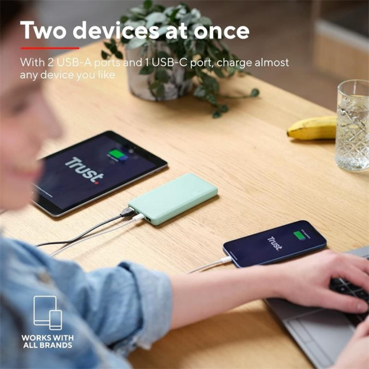 Powerbank Trust Primo Slim 10000MAH X2 USB-A + USB-C + Micro-USB