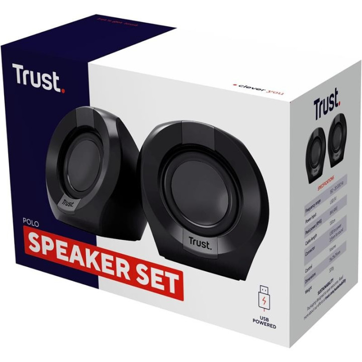 Altavoces Trust Polo USB 2.0 Black | InfoChen Canarias