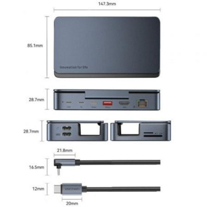 Docking USB-C Para Steam Deck/switch Vention 2X HDMI 4K/3X