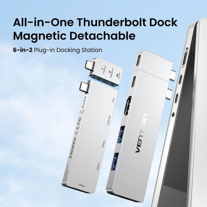 Docking USB-C Vention 1X HDMI 4K/2X USB-A/2X USB-C/1X